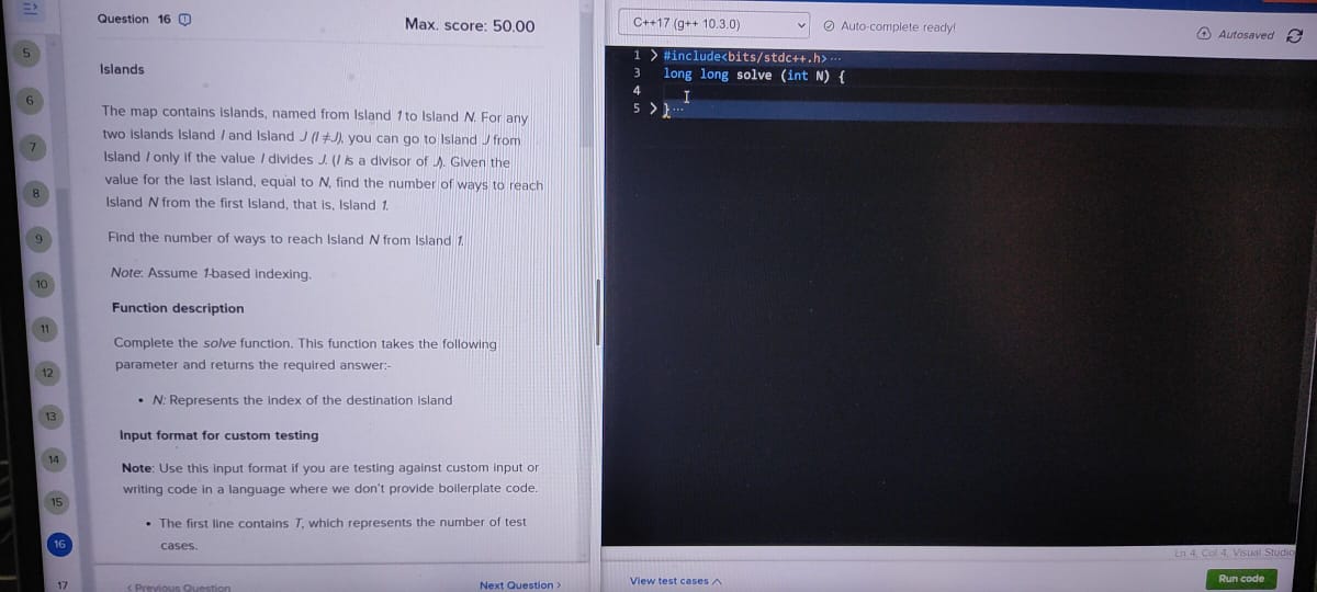 Question 1 6 Max. score: 5 0 . 0 0 C + + 1 7 ( g