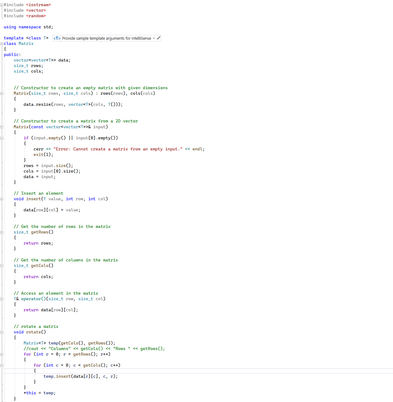 In c + + , Using your template matrix from