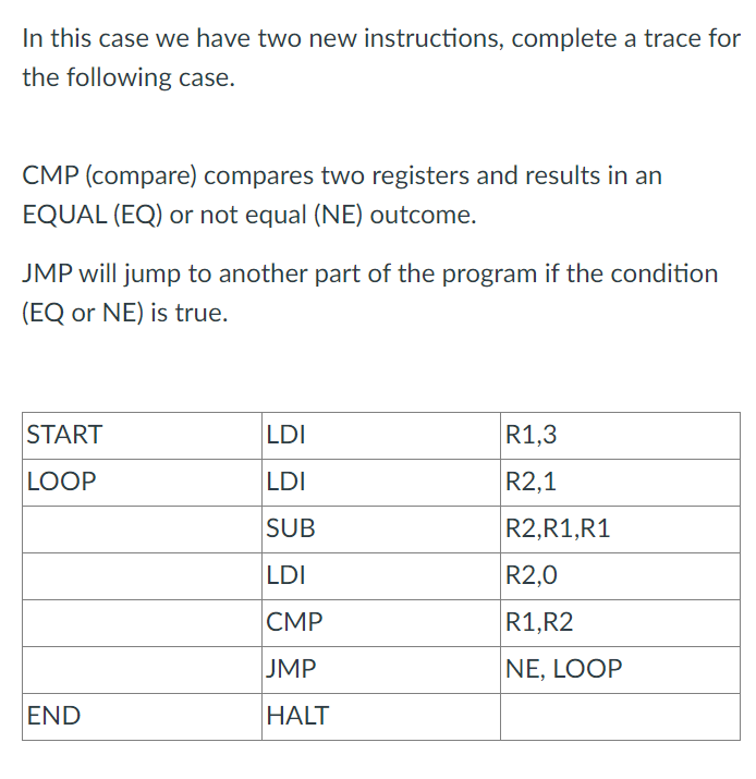 In this case we have two new instructions,