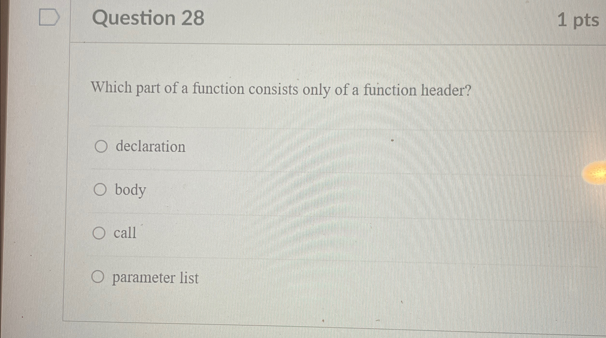 Question 2 8 1 p t s Which part of a function