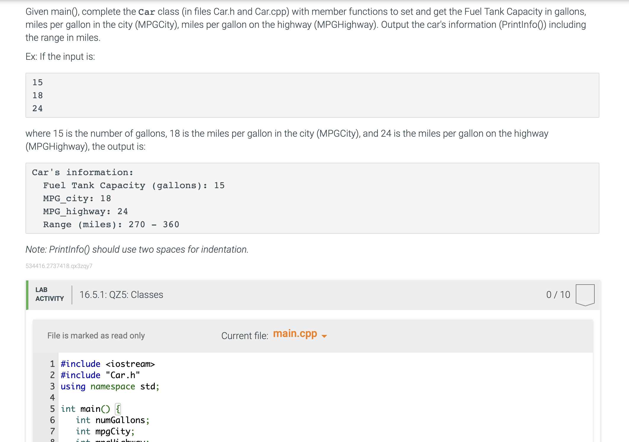 In C + + please Main.Cpp Can not change at all