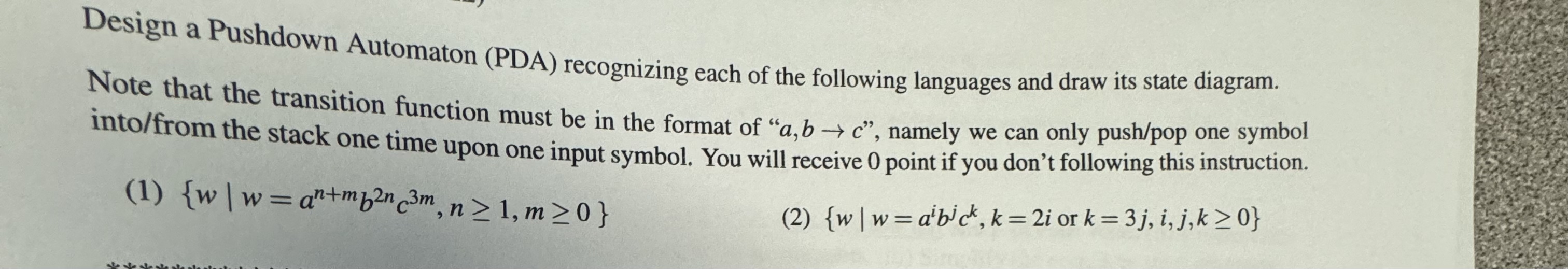 Design a Pushdown Automaton ( PDA ) recognizing