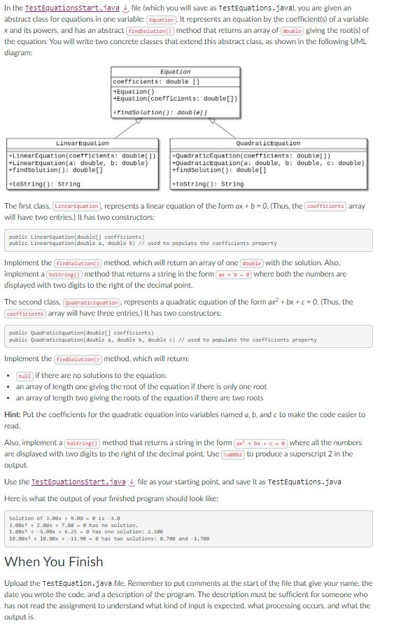 In the Testequationsstart. java file ( which you