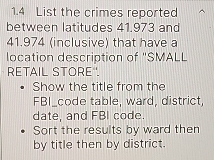 1 . 4 List the crimes reported between latitudes