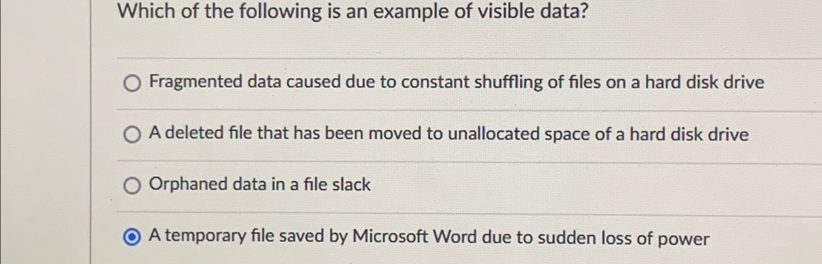 Which of the following is an example of visible