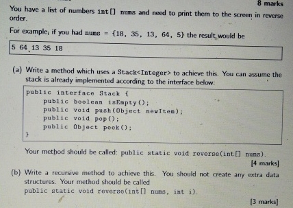 8 marks You have a list of numbers int [ ] nums