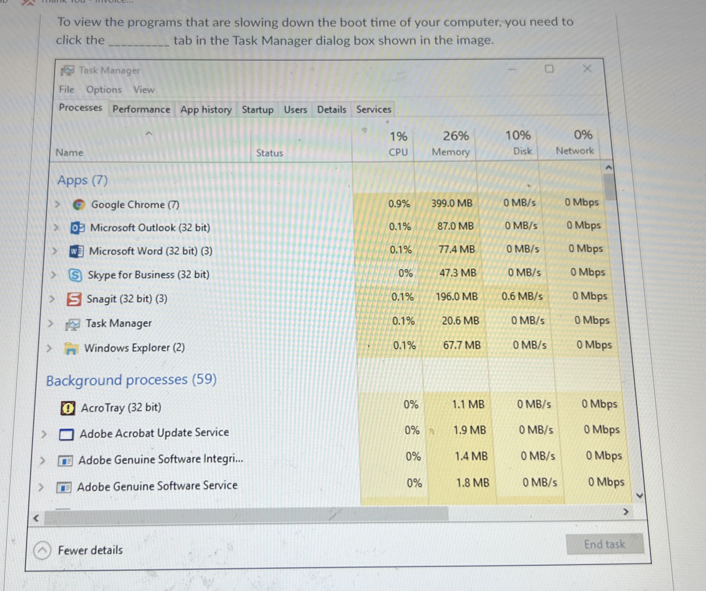 To view the programs that are slowing down the