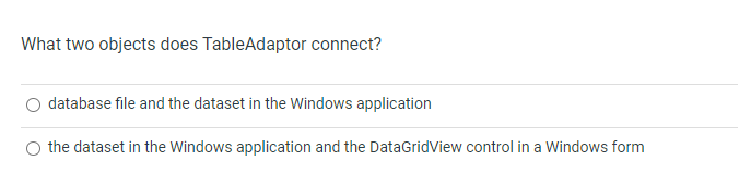 What two objects does TableAdaptor connect?