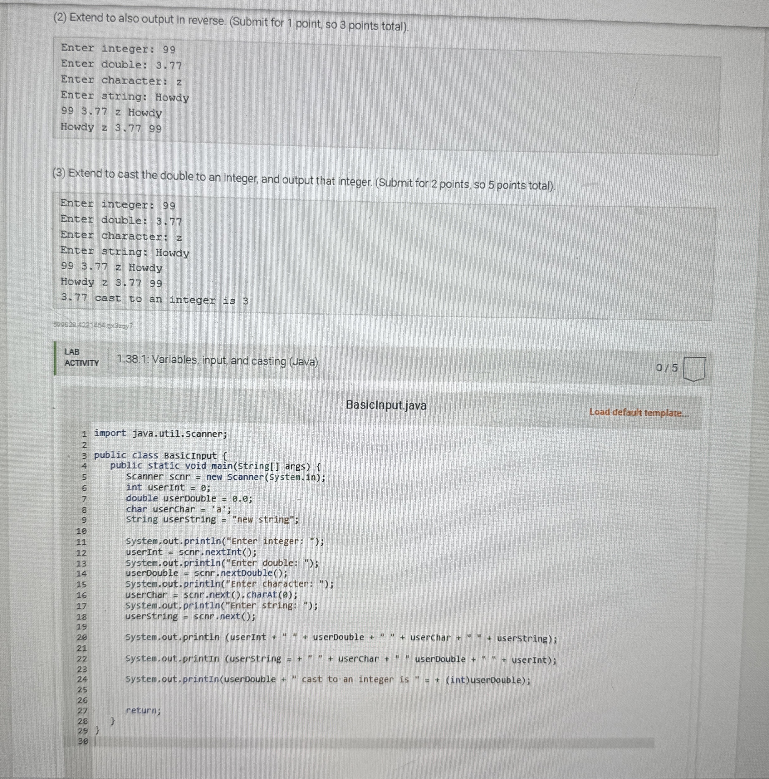 ( 2 ) Extend to also output in reverse. ( Submit