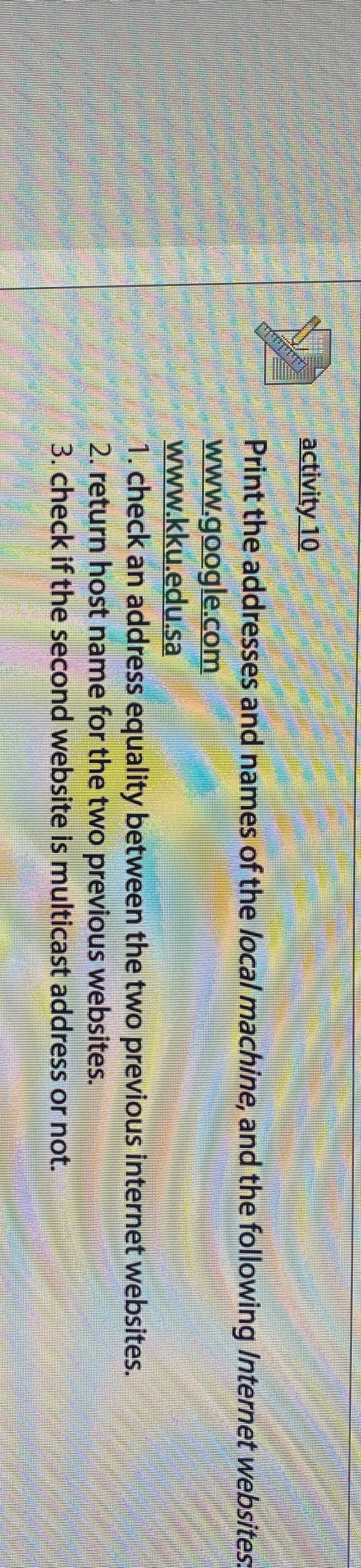 activity 1 0 Print the addresses and names of the