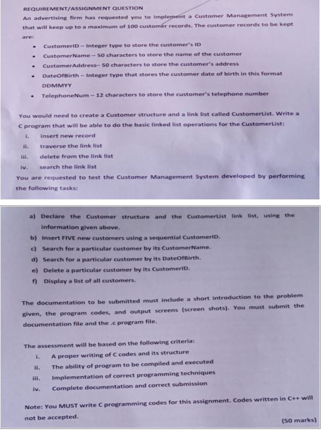 a ) Declare the Customer structure and the