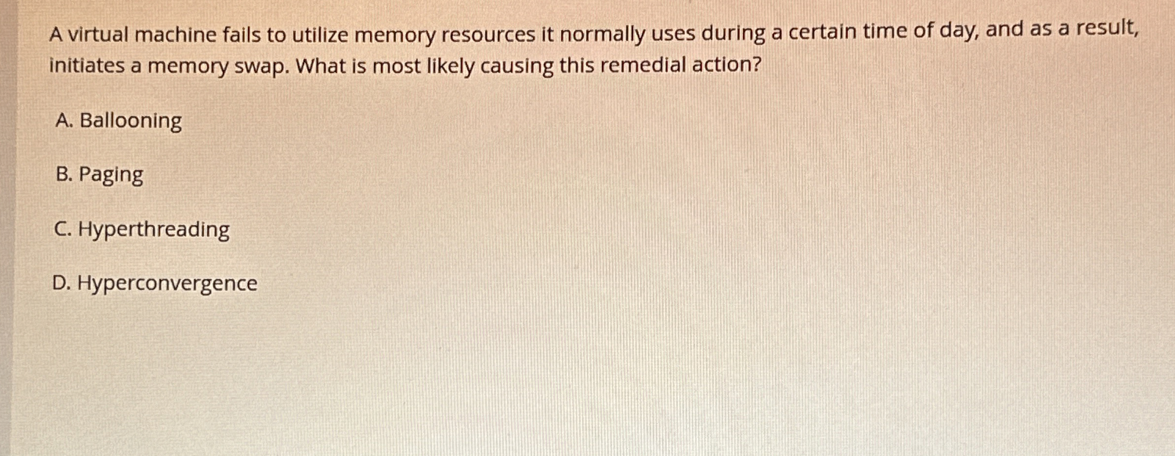 A virtual machine fails to utilize memory