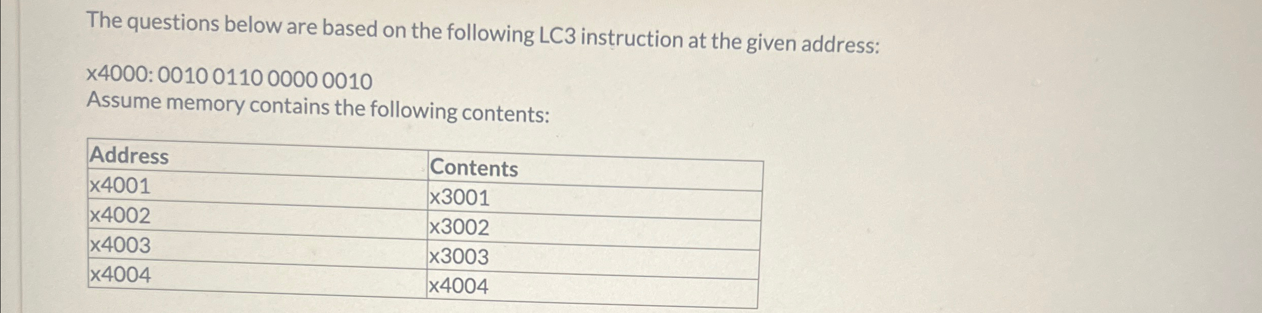 The questions below are based on the following LC