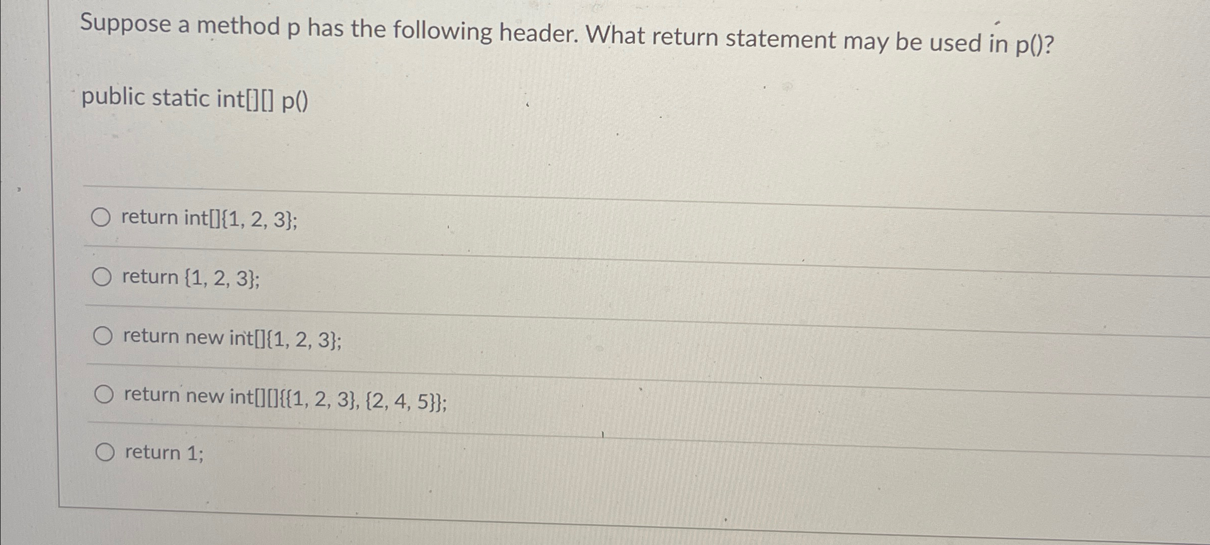 Suppose a method p has the following header. What