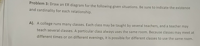 Problem 3 : Draw an ER diagram for the following