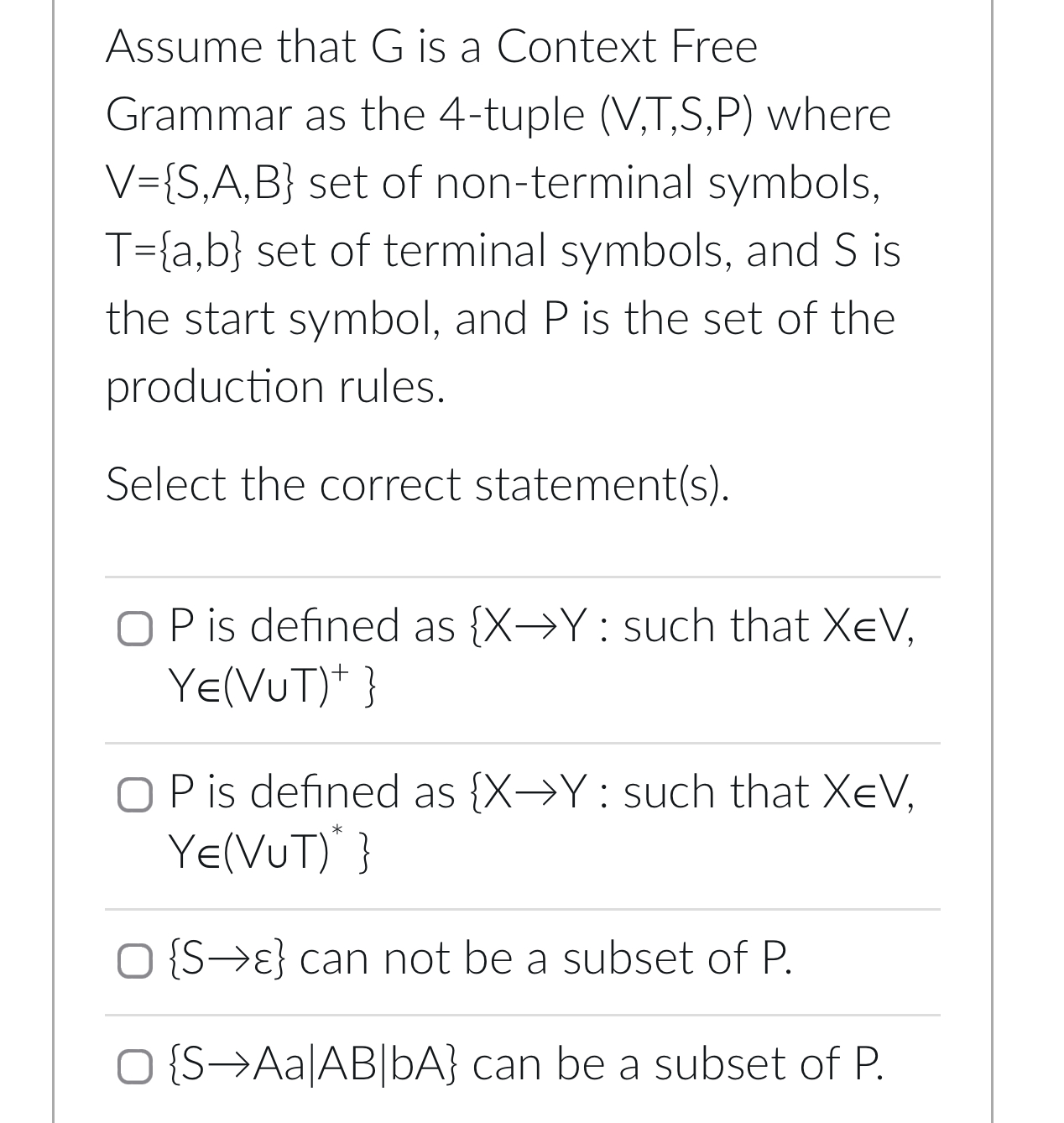 Assume that G is a Context Free Grammar as the 4