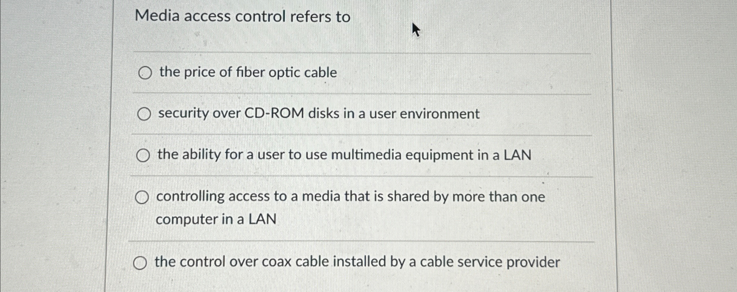 Media access control refers to the price of fiber