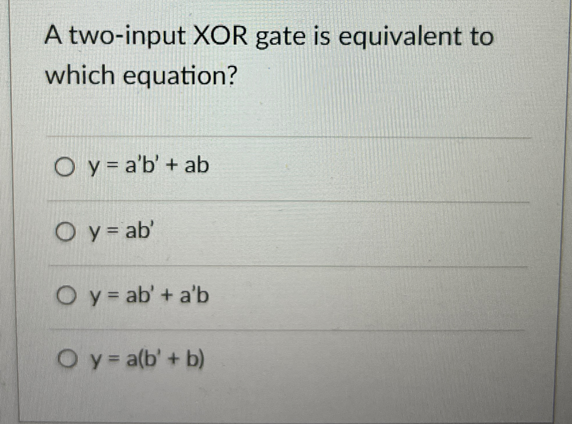 A two - input XOR gate is equivalent to which