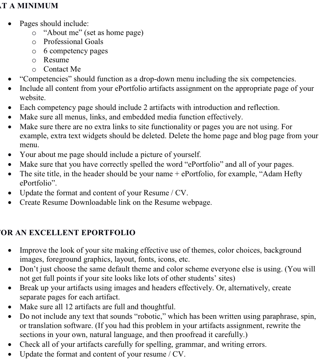 T A MINIMUM Pages should include: "About me " (