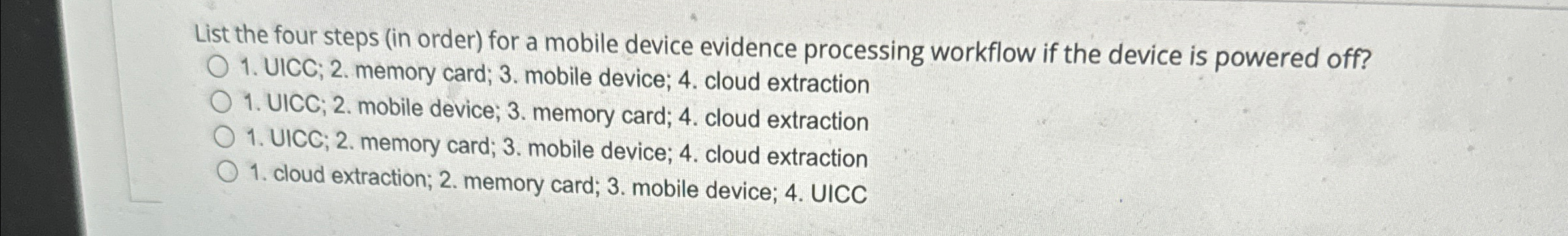 List the four steps ( in order ) for a mobile