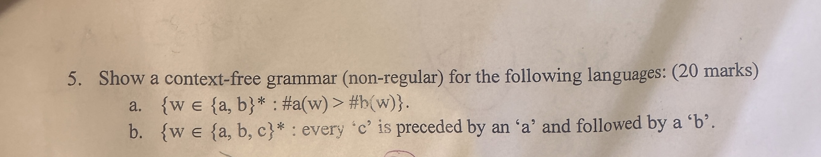Show a context - free grammar ( non - regular )