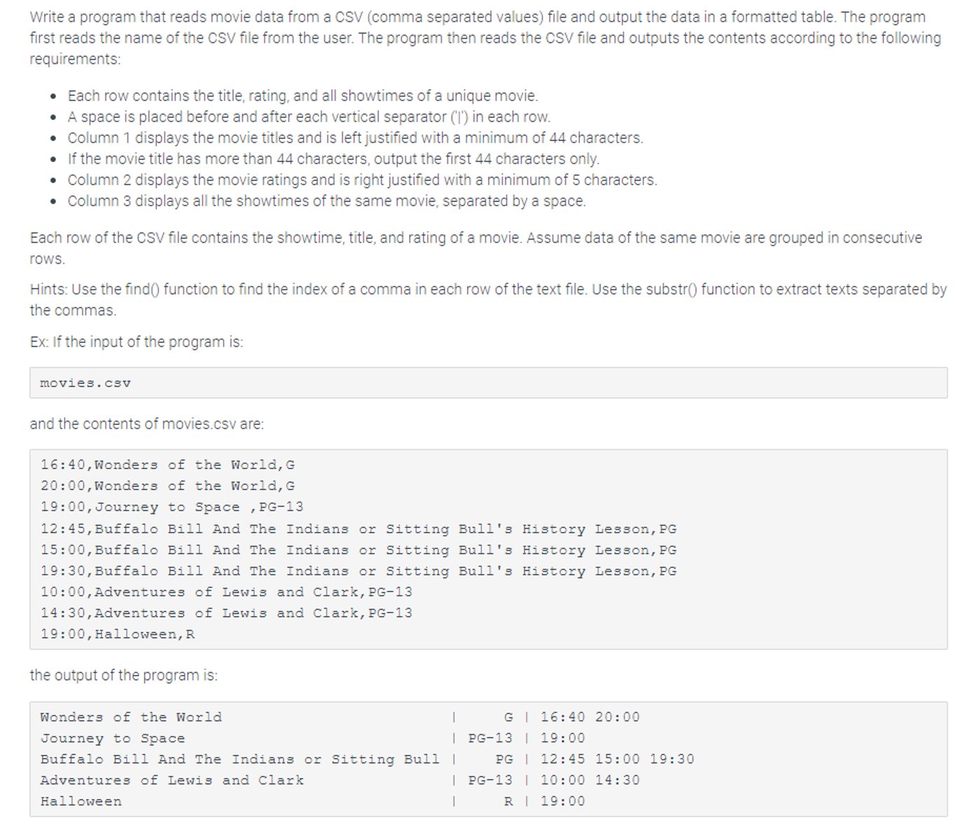 In C + + Please. Write a program that reads movie