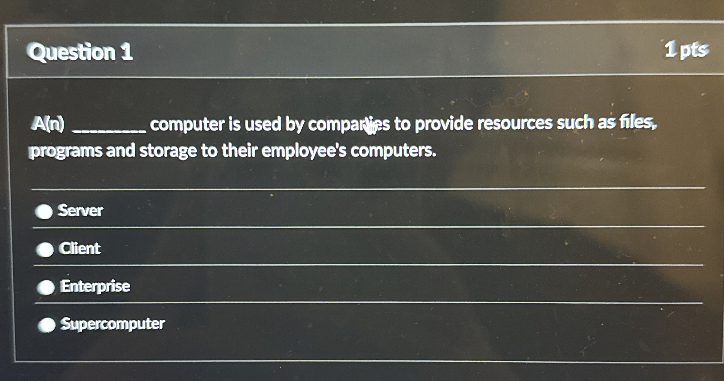 Question 1 1 ptis A ( n ) q , computer is used by