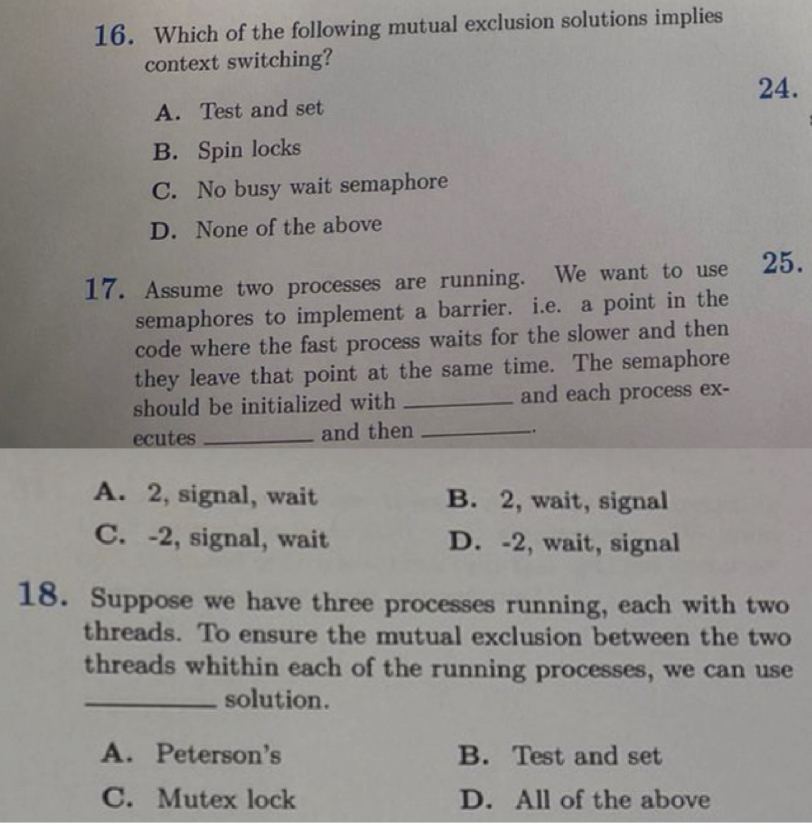 Which of the following mutual exclusion solutions