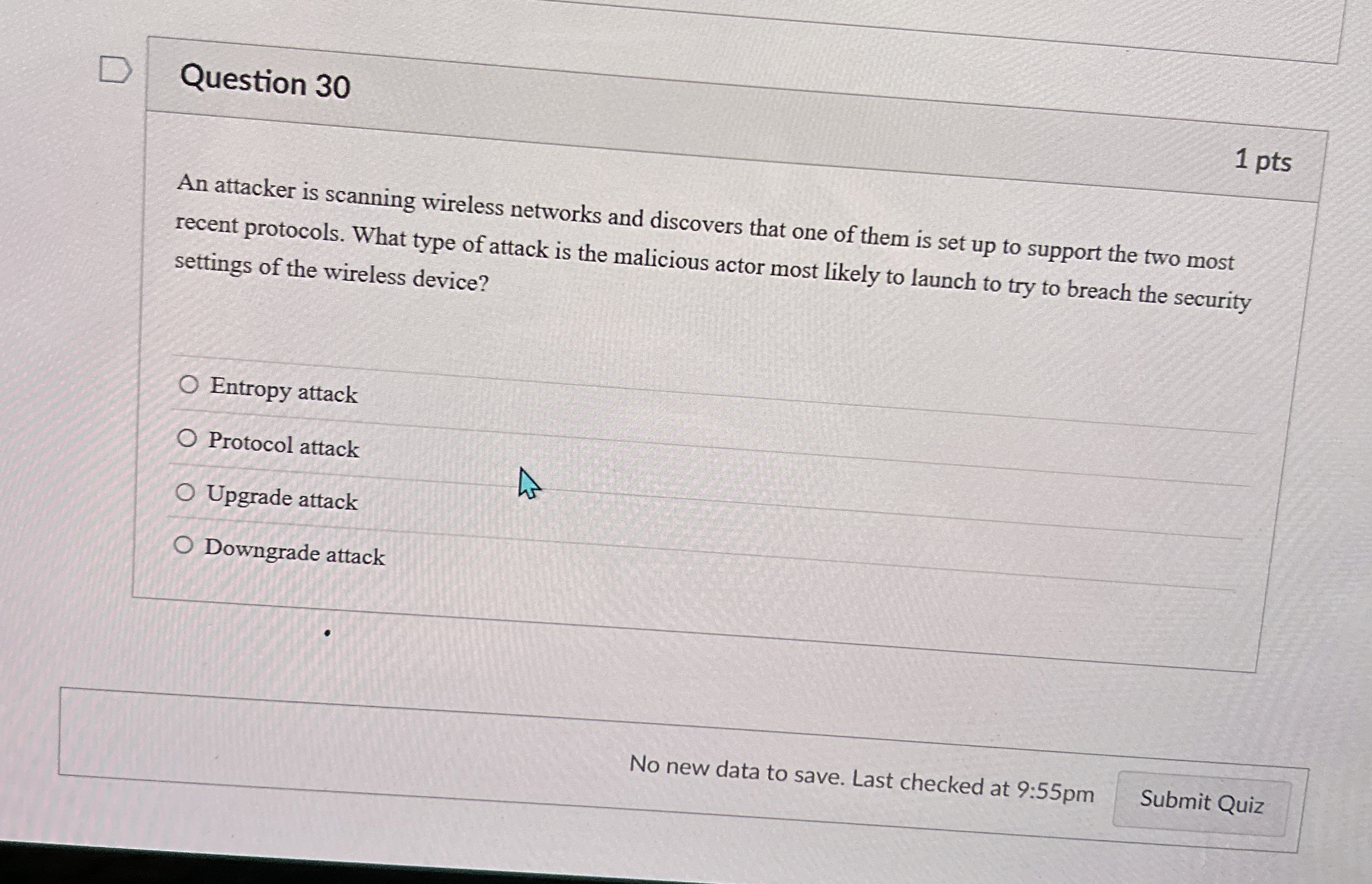 Question 3 0 1 pts An attacker is scanning