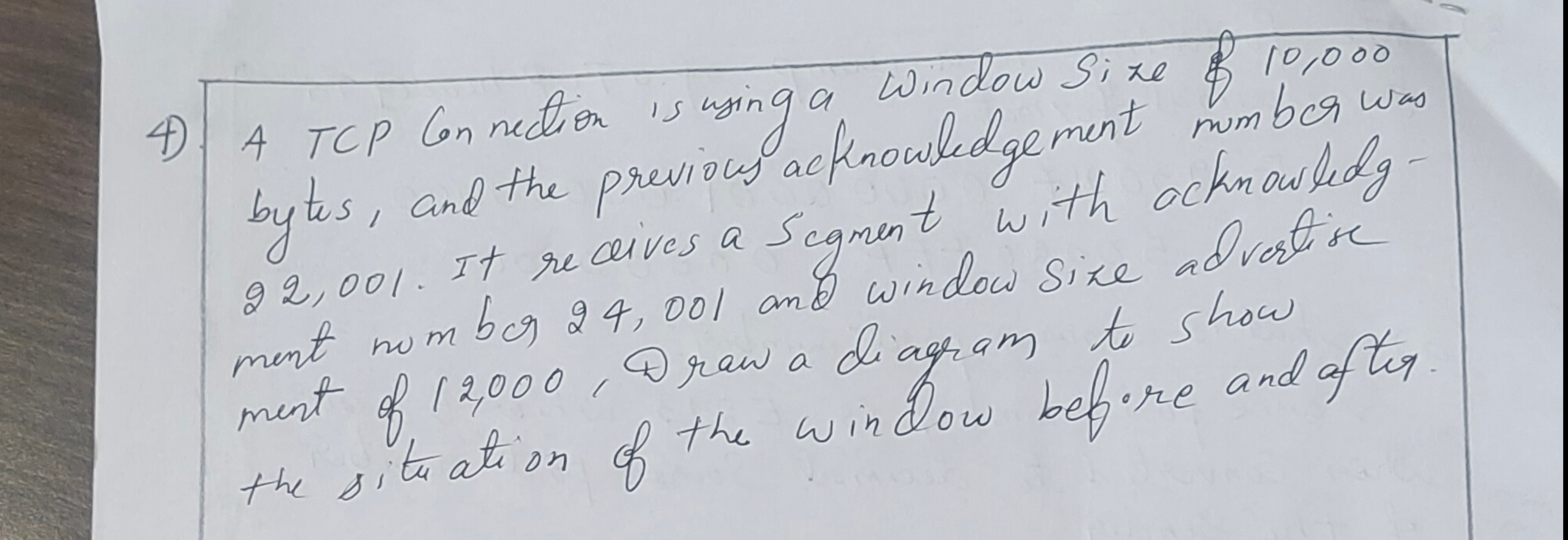 . A TCP Connection is using a Window Size of 1 0