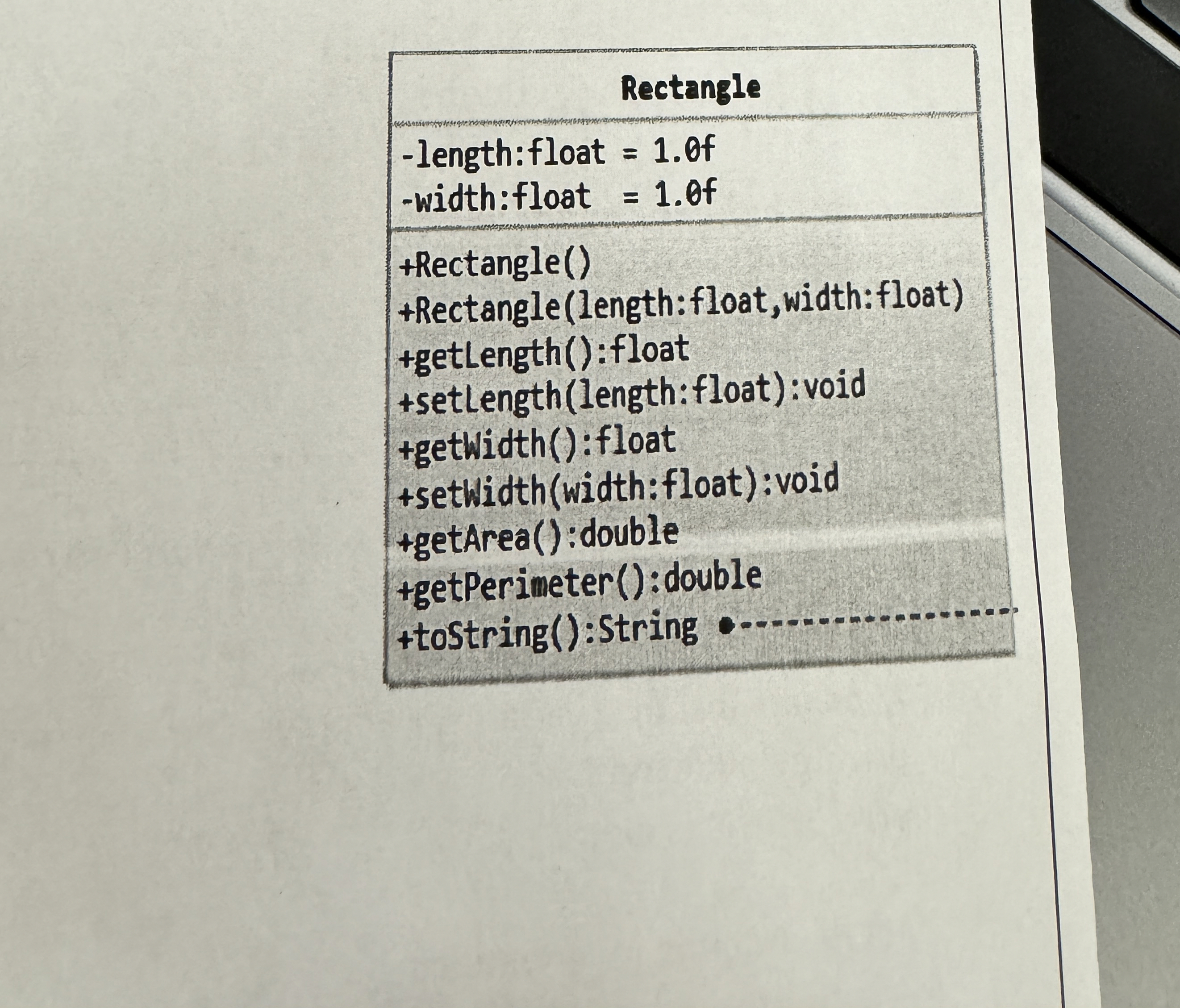 Rectangle - length:float = 1 . 0 f - width:float