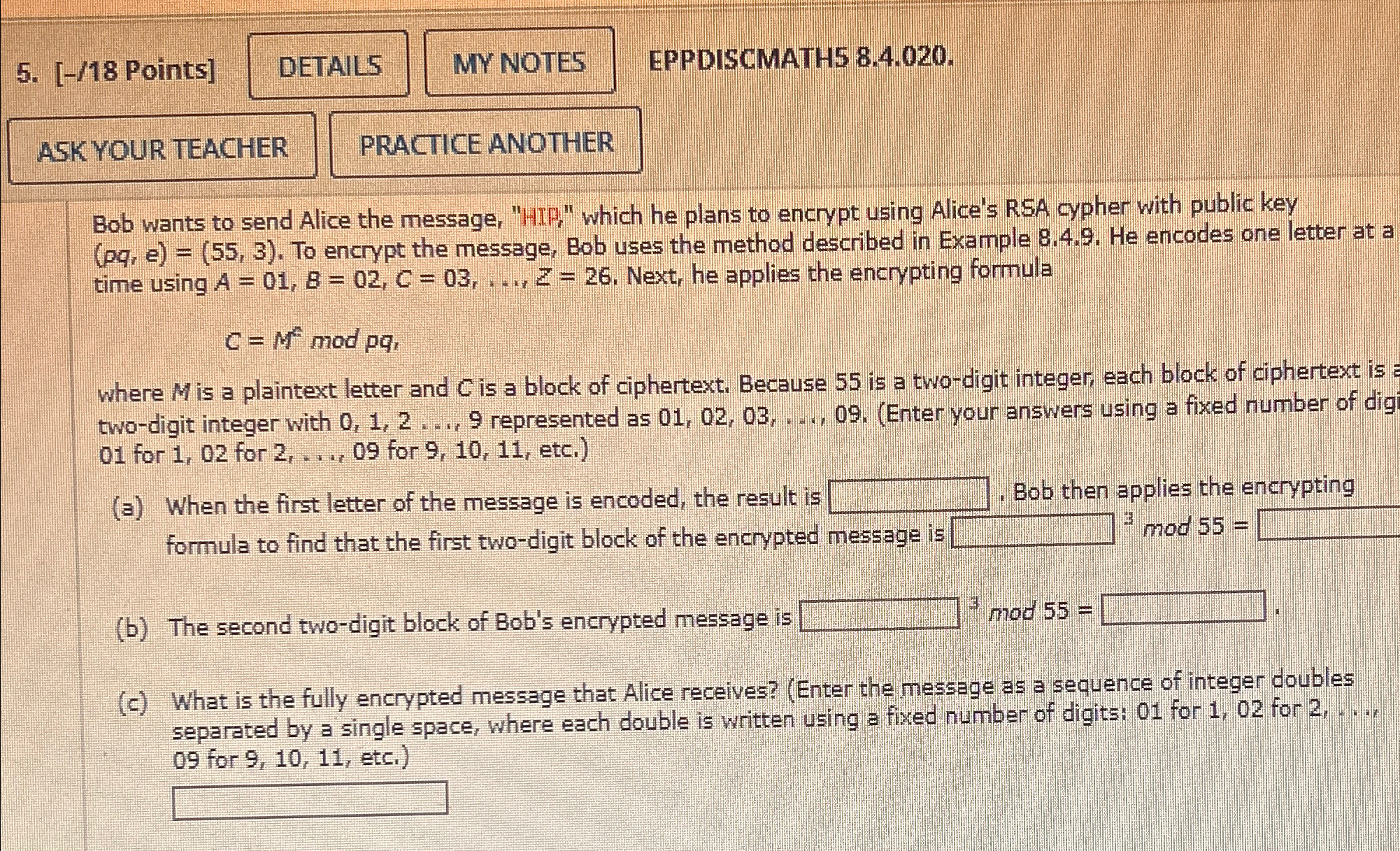 [ - / 1 8 Points ] MY NOTES EPPDISCMATH 5 8 . 4 .