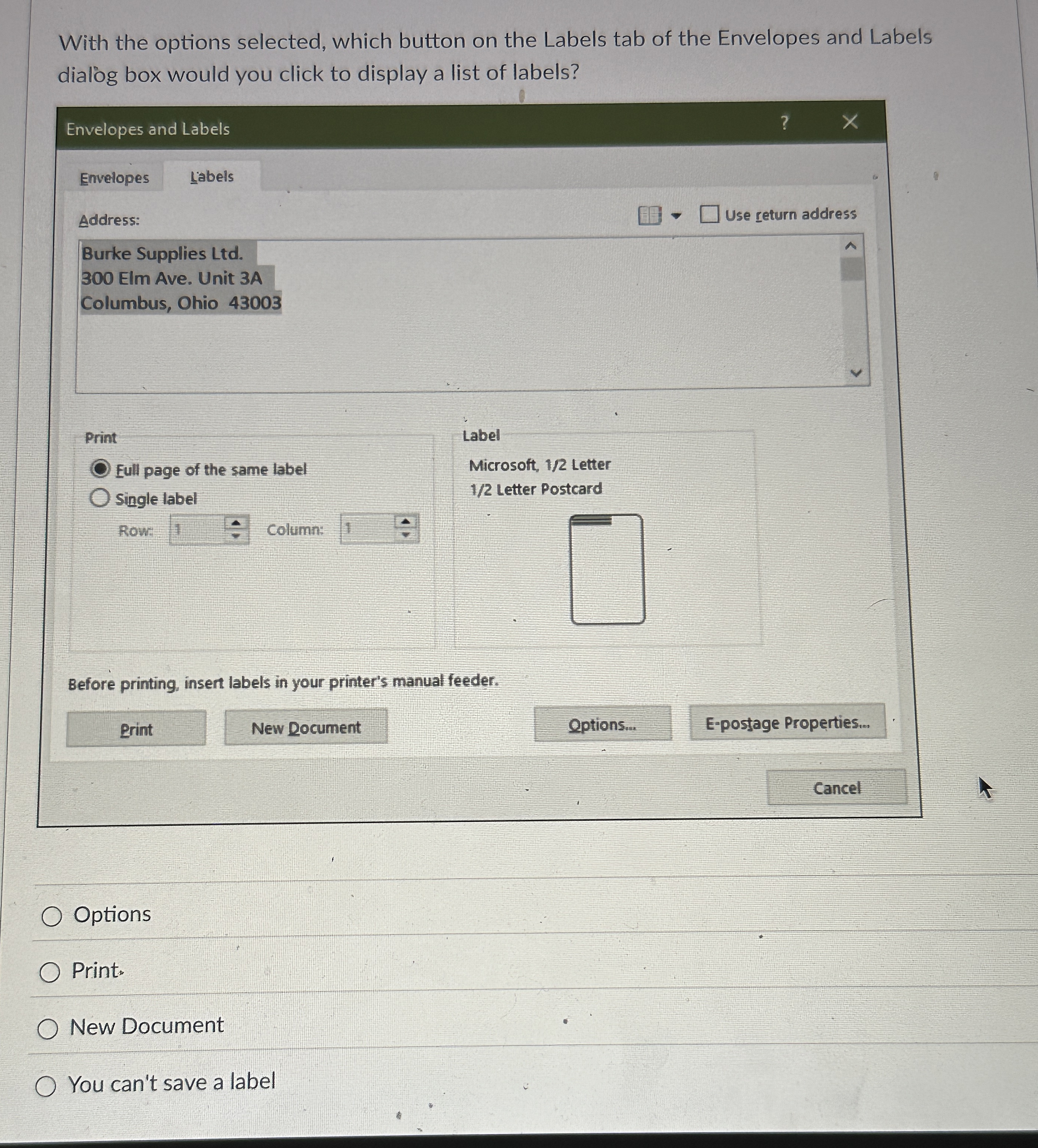 What does clicking the Options button on the
