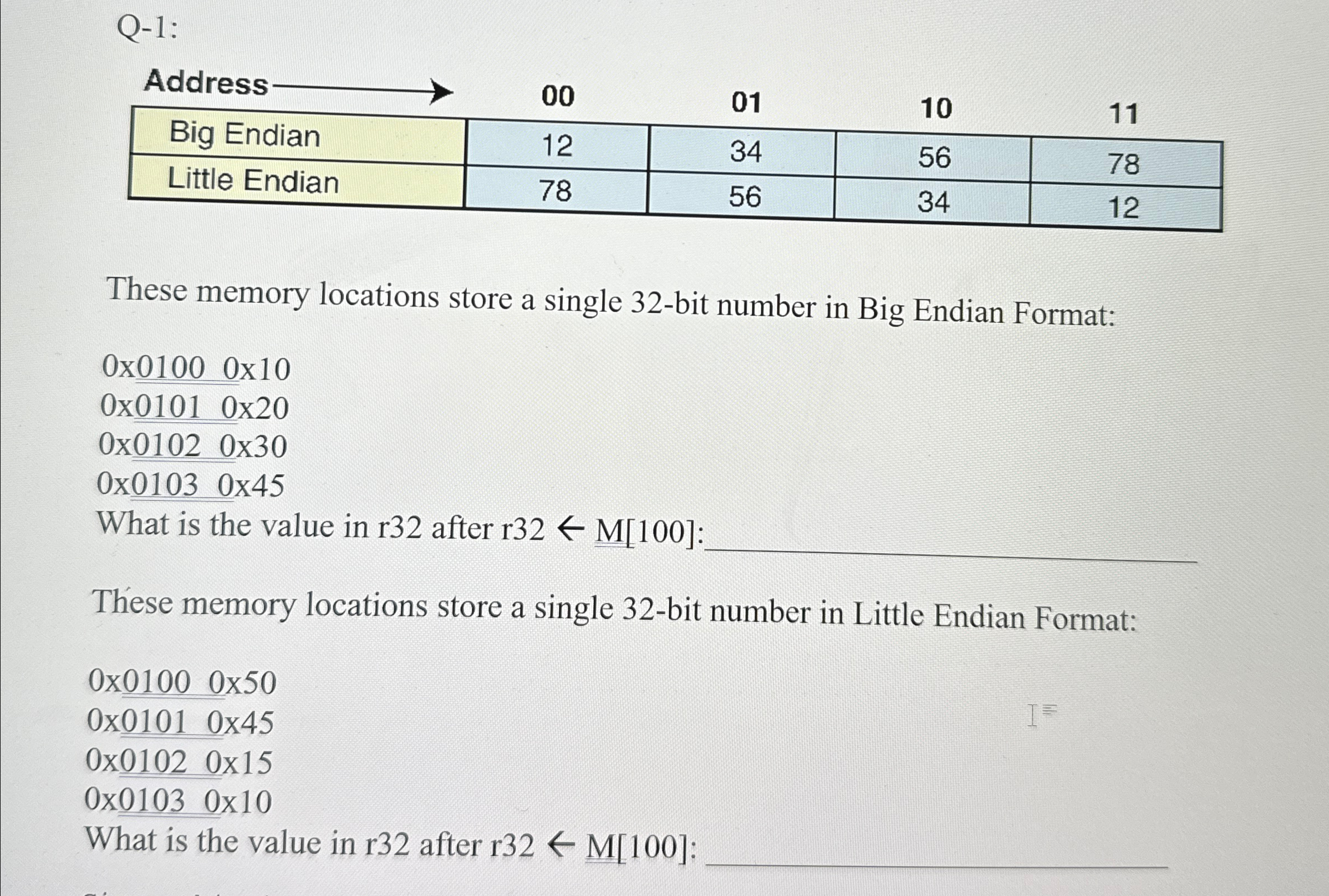 Q - 1 : \ table [ [ Address longrightarrow, 0 0 ,