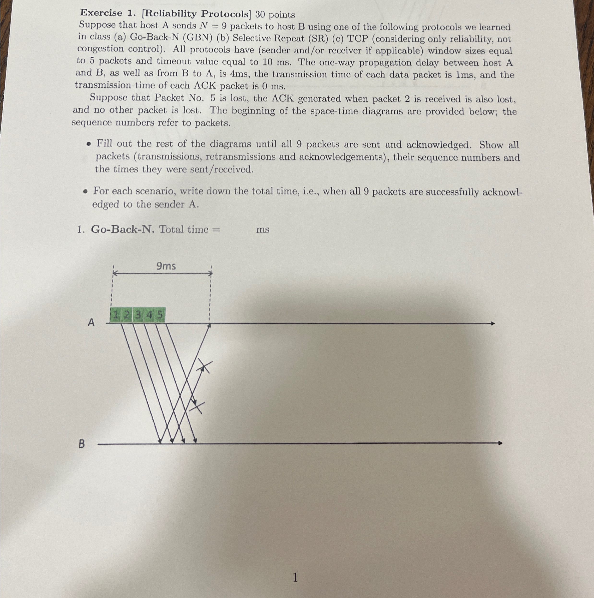 Exercise 1 . [ Reliability Protocols ] 3 0 points