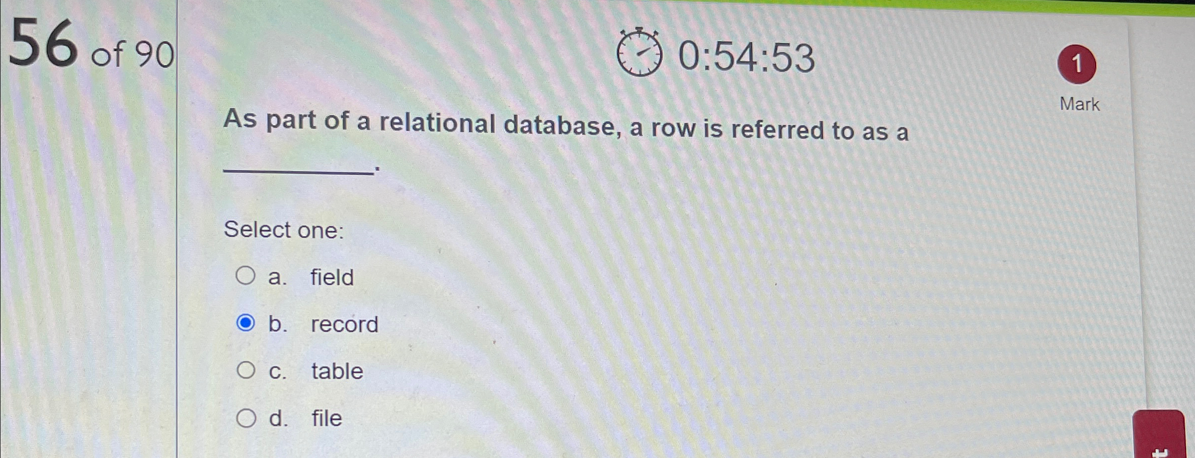 5 6 of 9 0 0 : 5 4 : 5 3 1 Mark As part of a