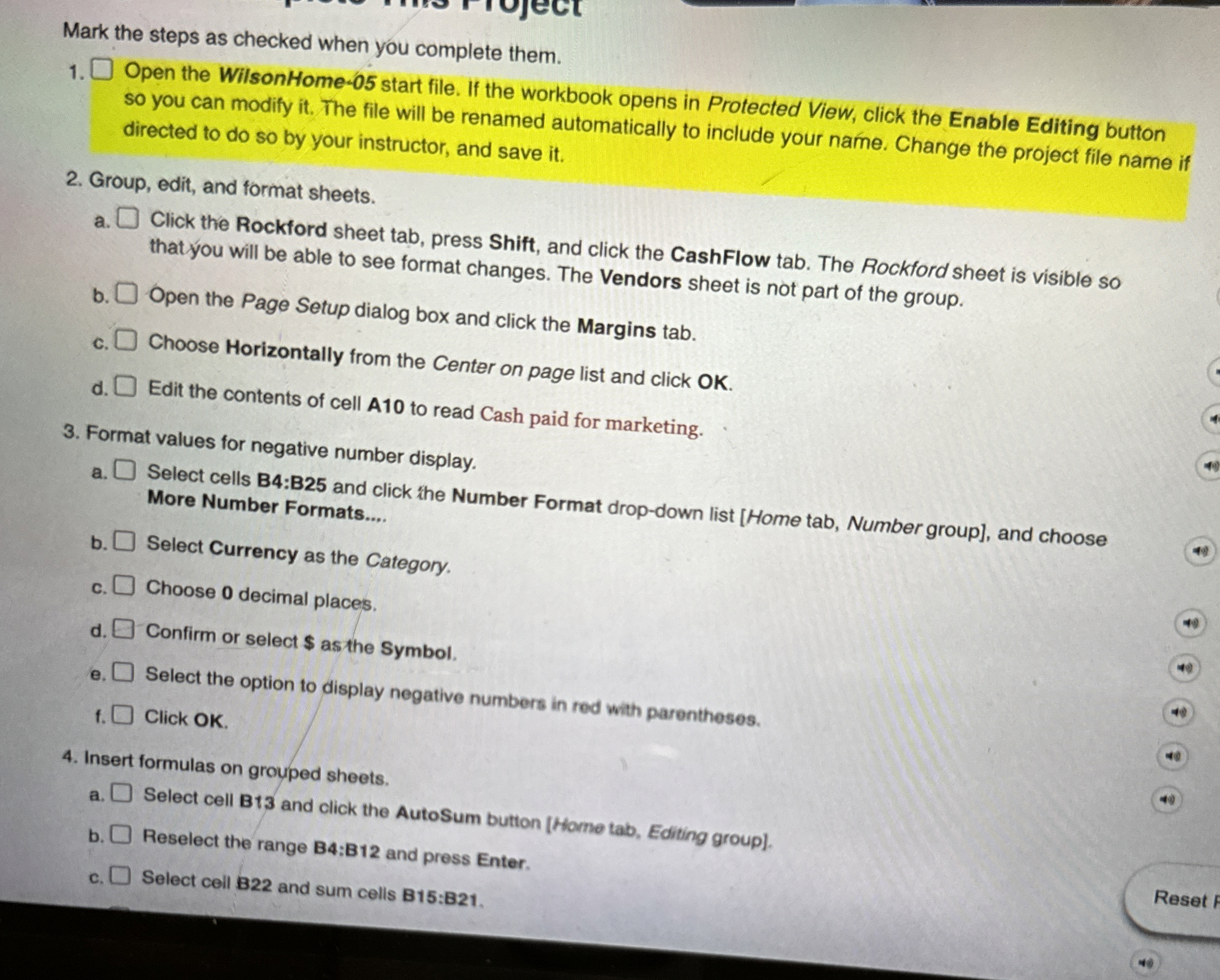 Mark the steps as checked when you complete them.