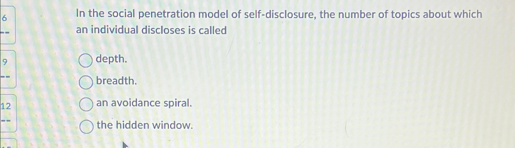 In the social penetration model of self -