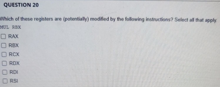 QUESTION 2 0 Which of these registers are (
