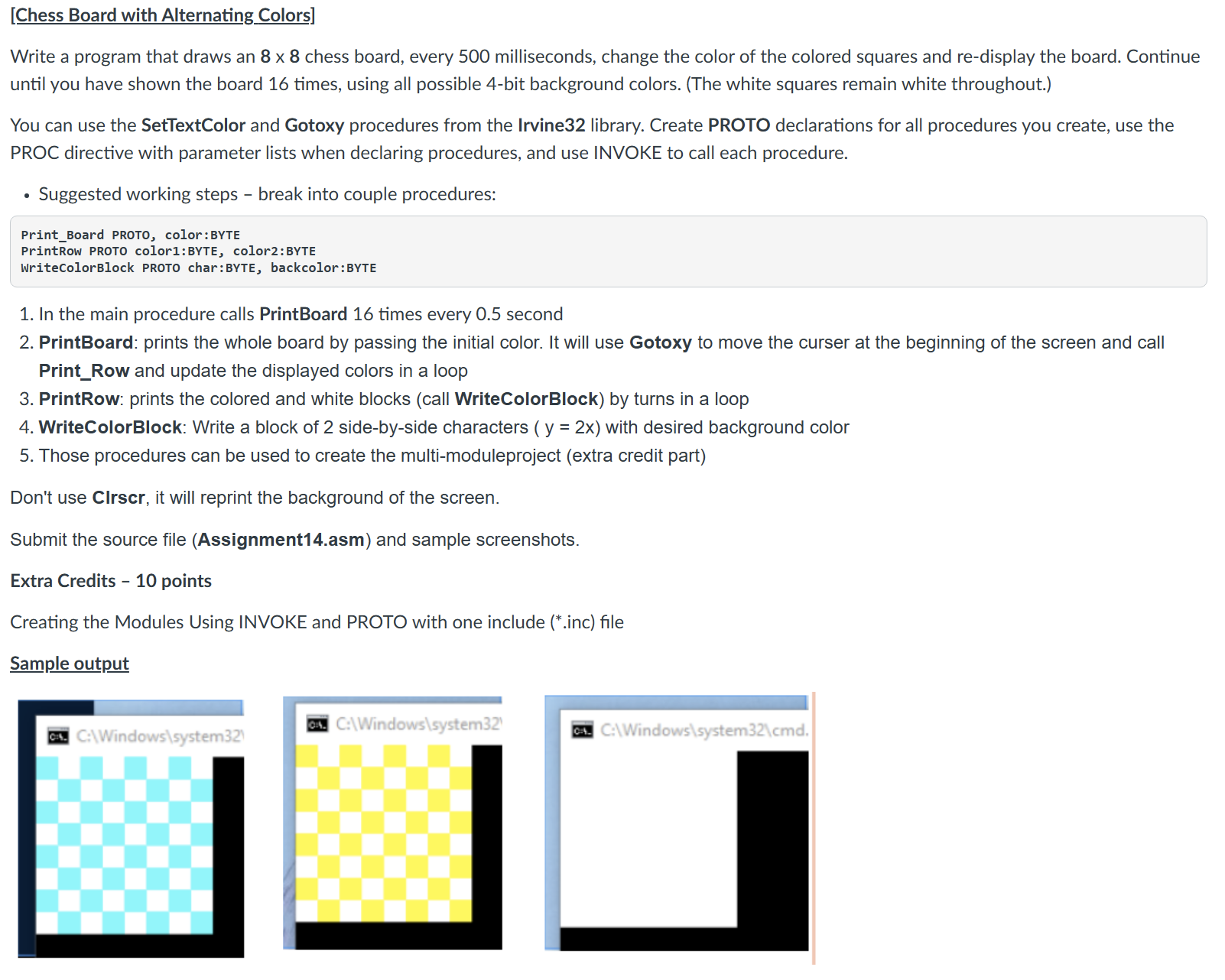 [ Chess Board with Alternating _ Colors ] Write a