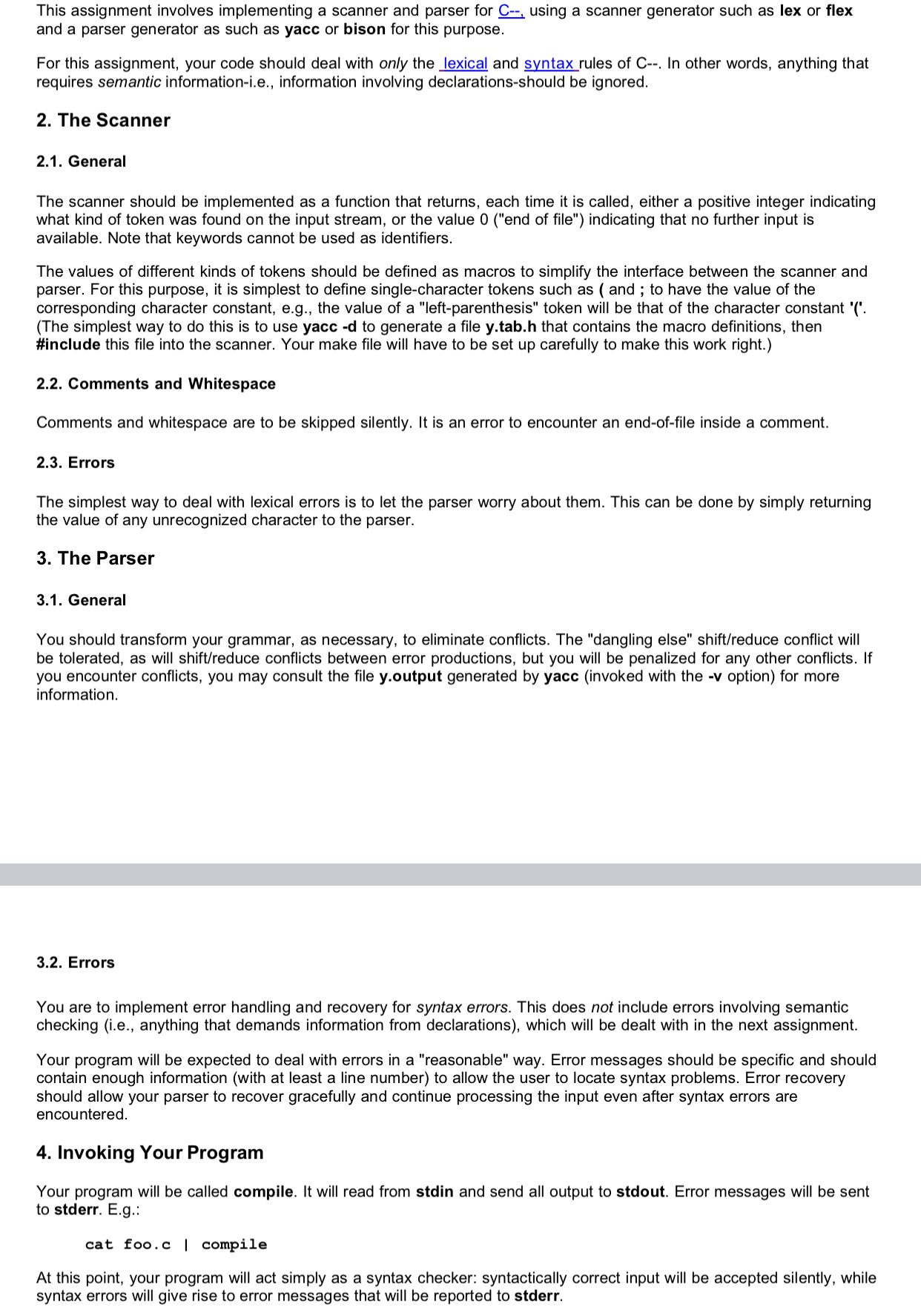 This assignment involves implementing a scanner