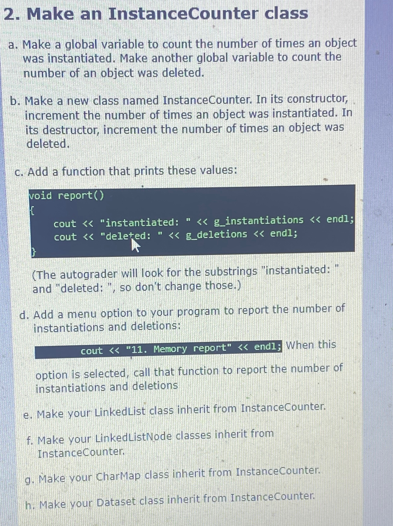 Make an InstanceCounter class a . Make a global