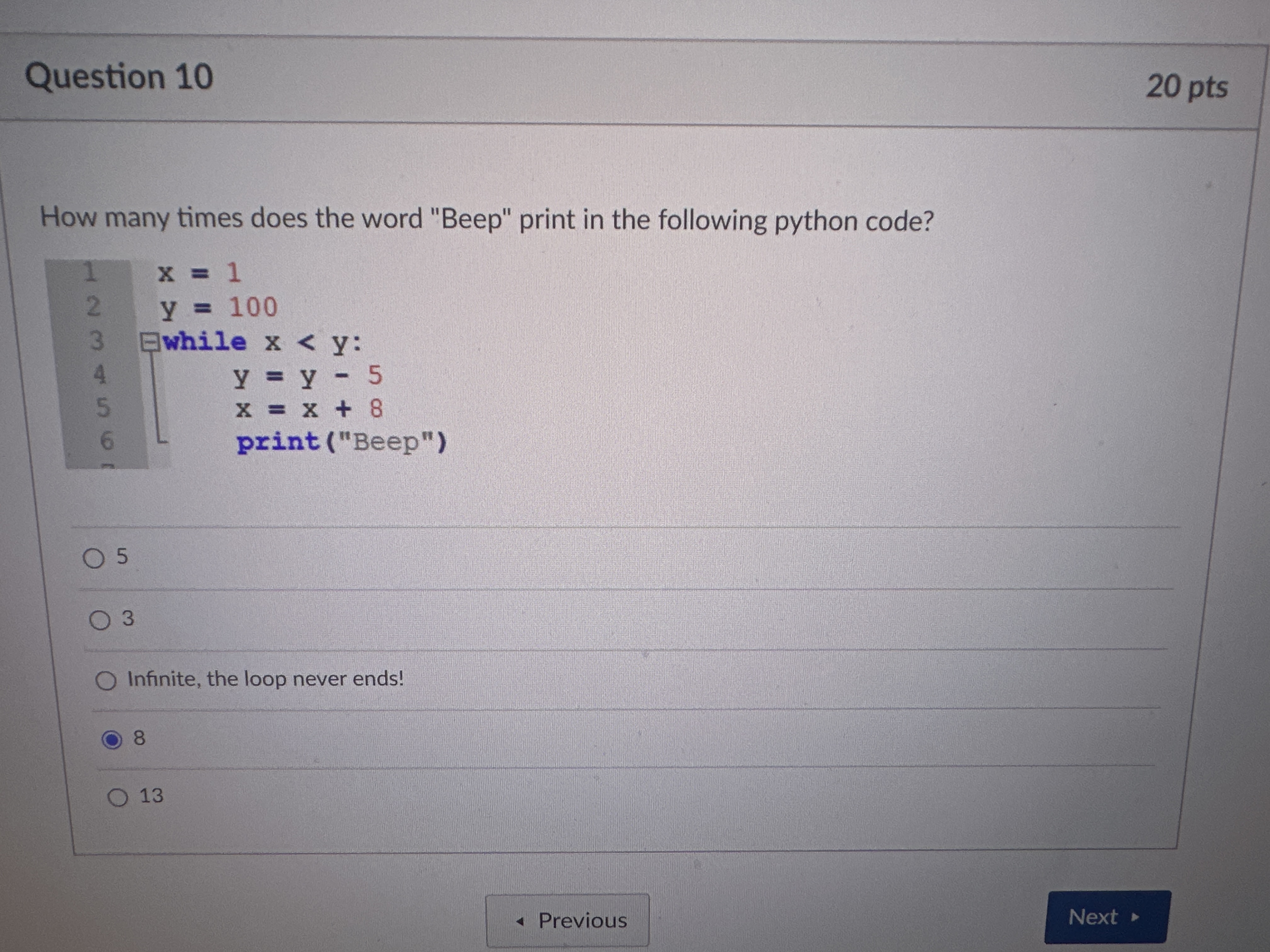 Question 1 0 How many times does the word "Beep"