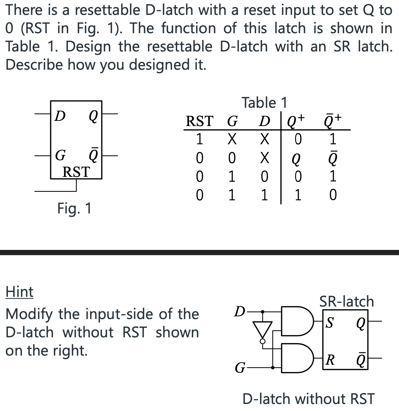There is a resettable D - latch with a reset