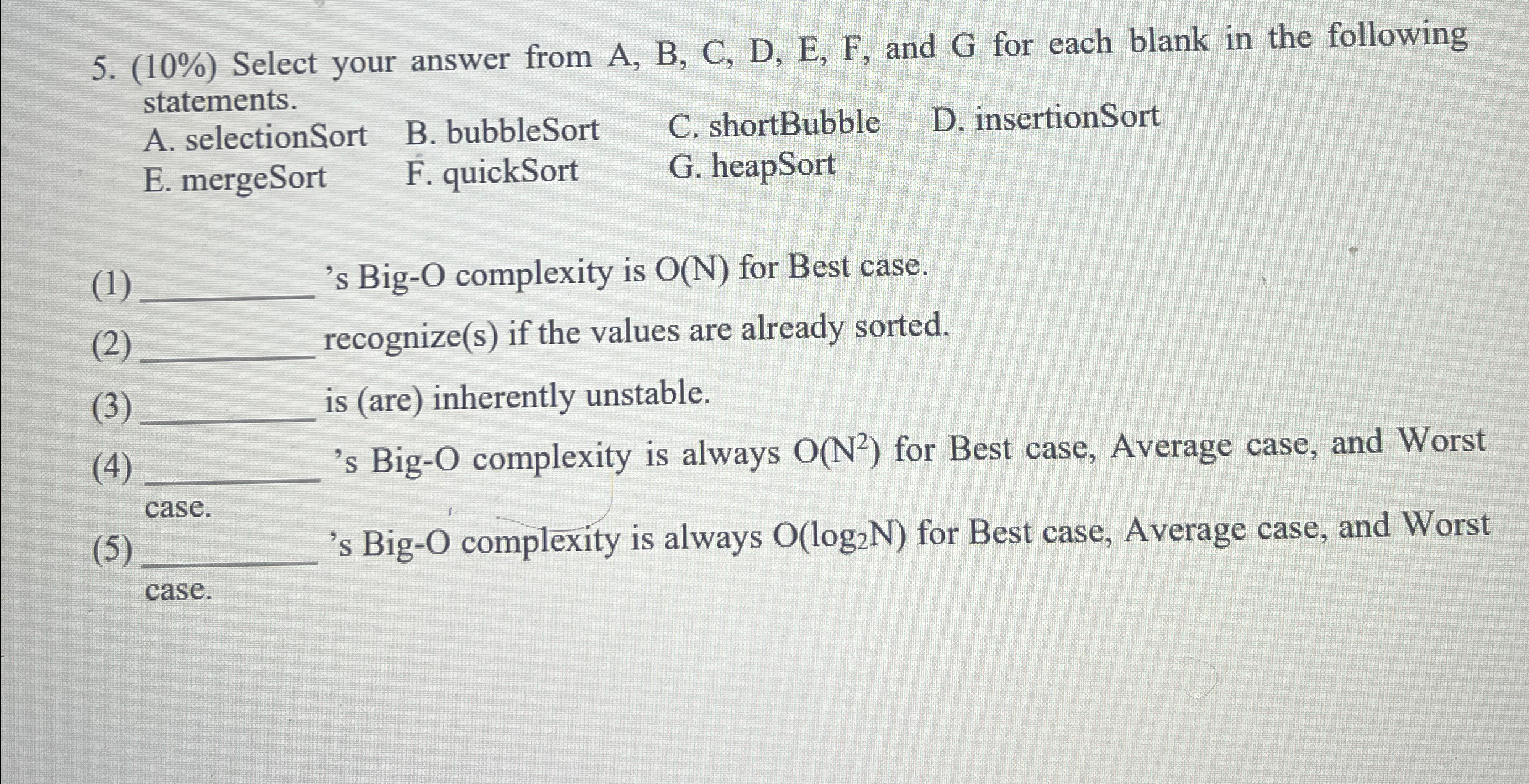 ( 1 0 % ) Select your answer from A , B , C , D ,