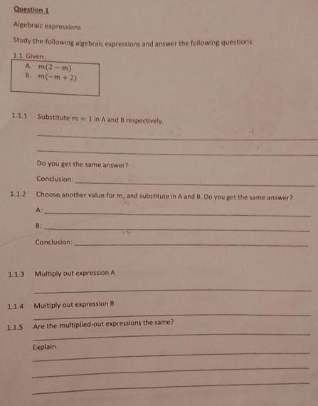 Algebraic expressions