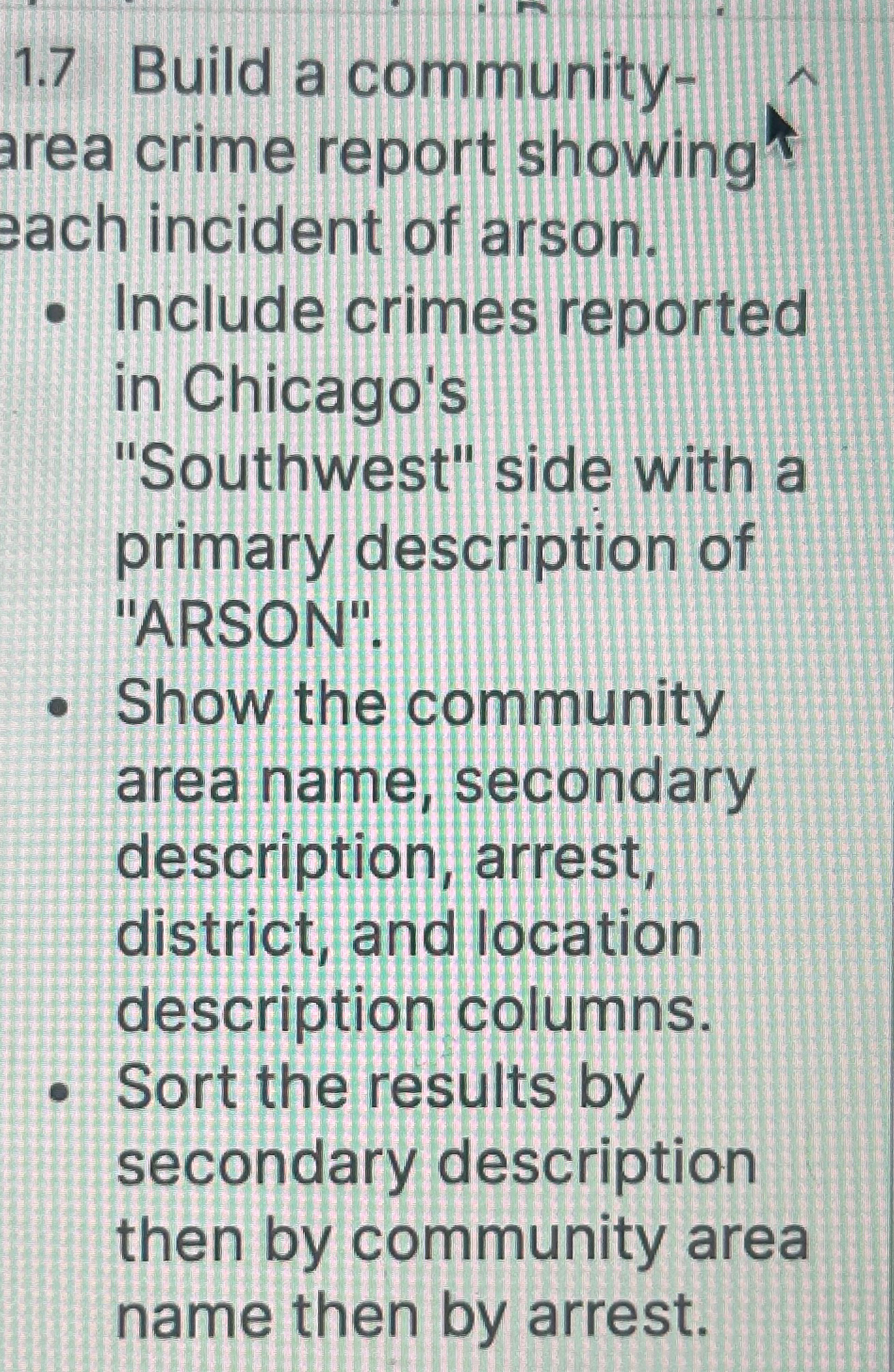 1 . 7 Build a community - area crime report