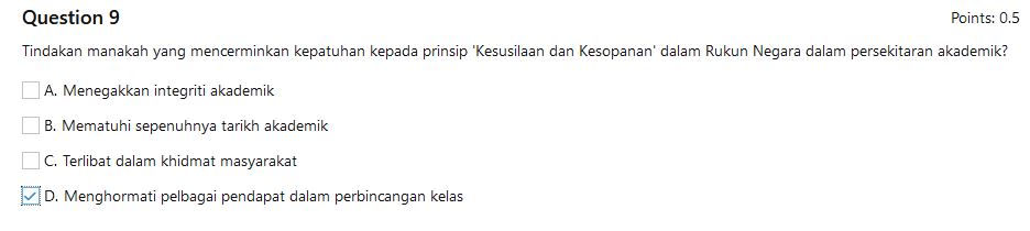 Question 9 Tindakan manakah yang mencerminkan