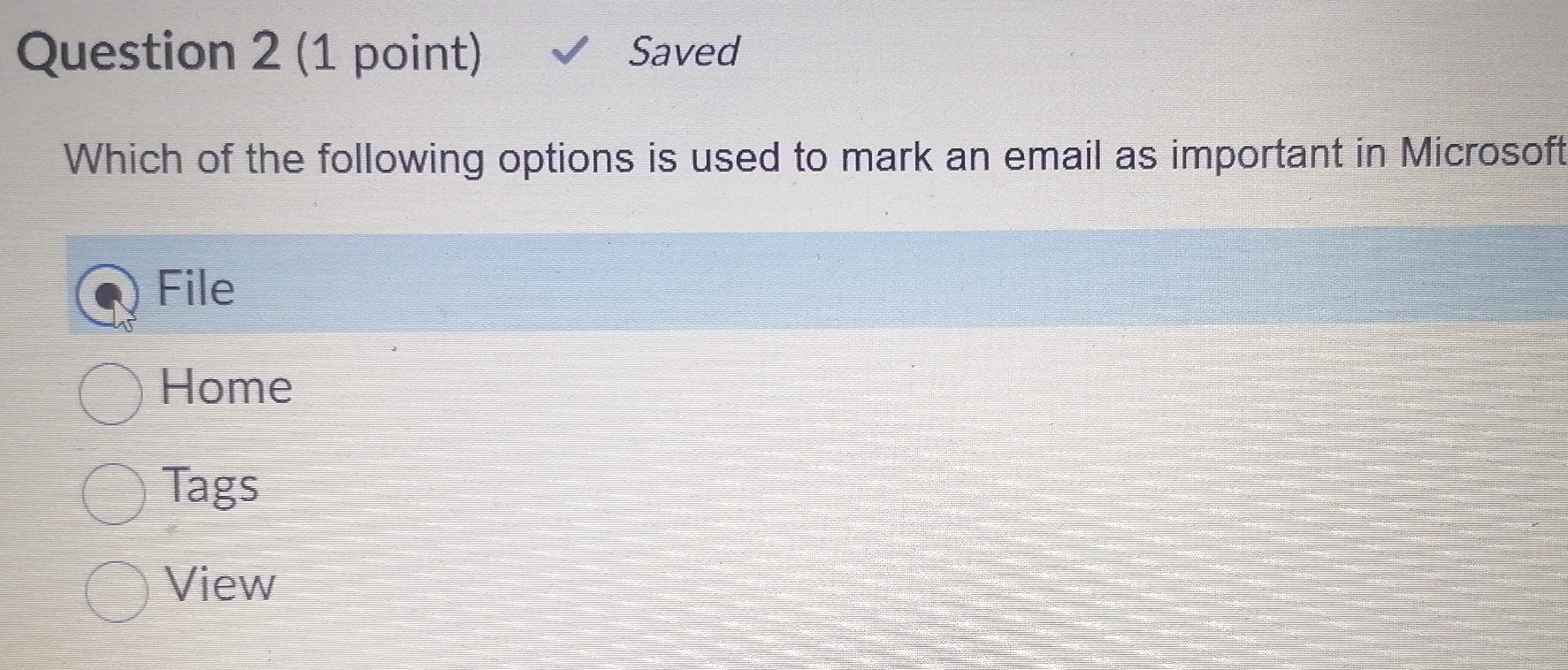 Question 2 ( 1 point ) Saved Which of the