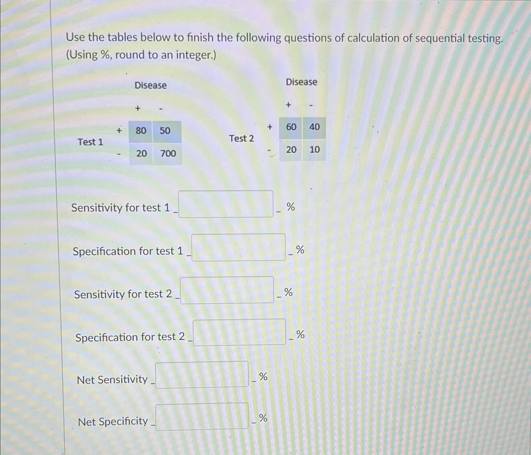 Use the tables below to finish the following